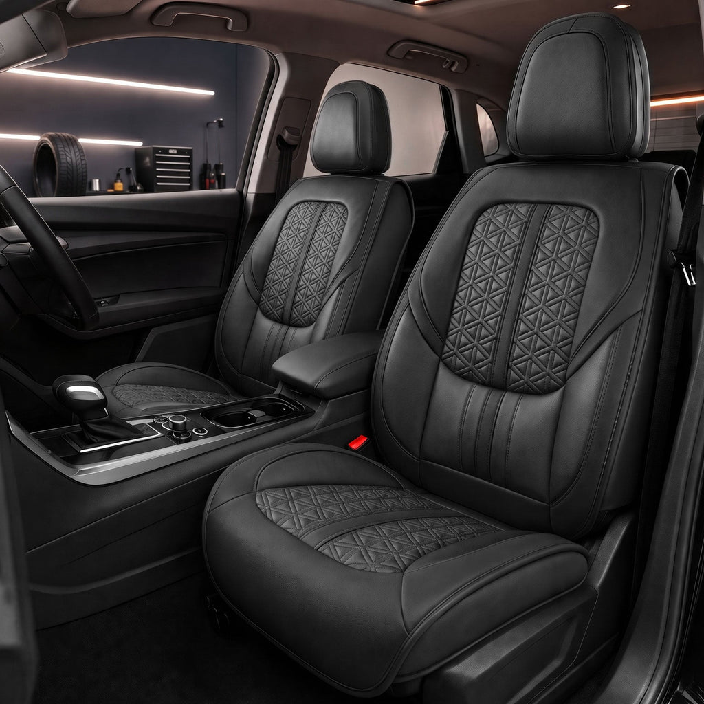 Luxury Nappa Leather Car Seat Covers Full Set-Airbag Compatible, Universal Fits Most Sedans, SUVs & Compact Pickups for Tacoma Frontier)