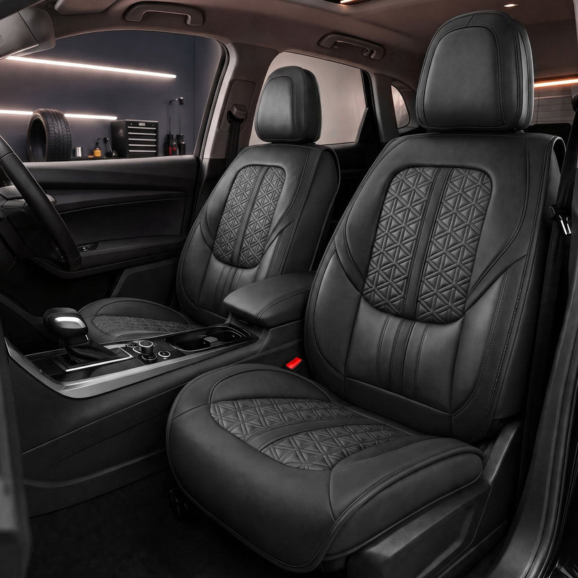 Luxury Nappa Leather Car Seat Covers Full Set-Airbag Compatible, Universal Fits Most Sedans, SUVs & Compact Pickups for Tacoma Frontier)