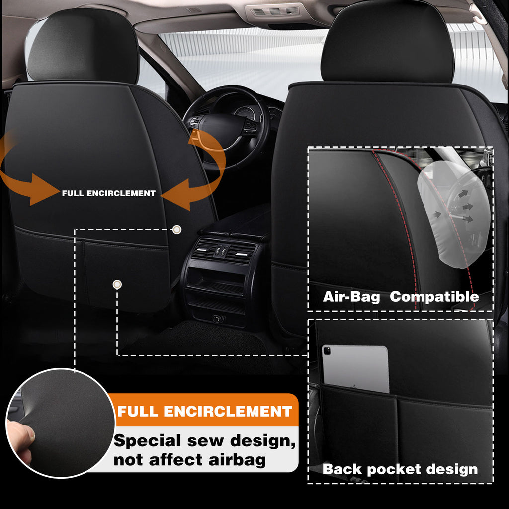 Universal Leather Car Seat Covers Full Set 5 Seats, Airbag Compatible, Breathable Automotive Accessories for Sedans Cars
