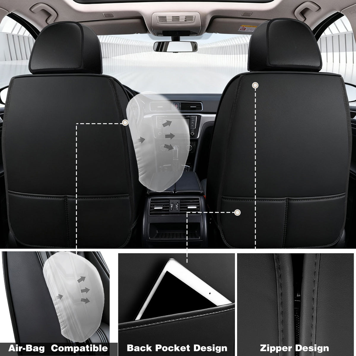 Foneso universal nappa leather car seat cover full set, view 7