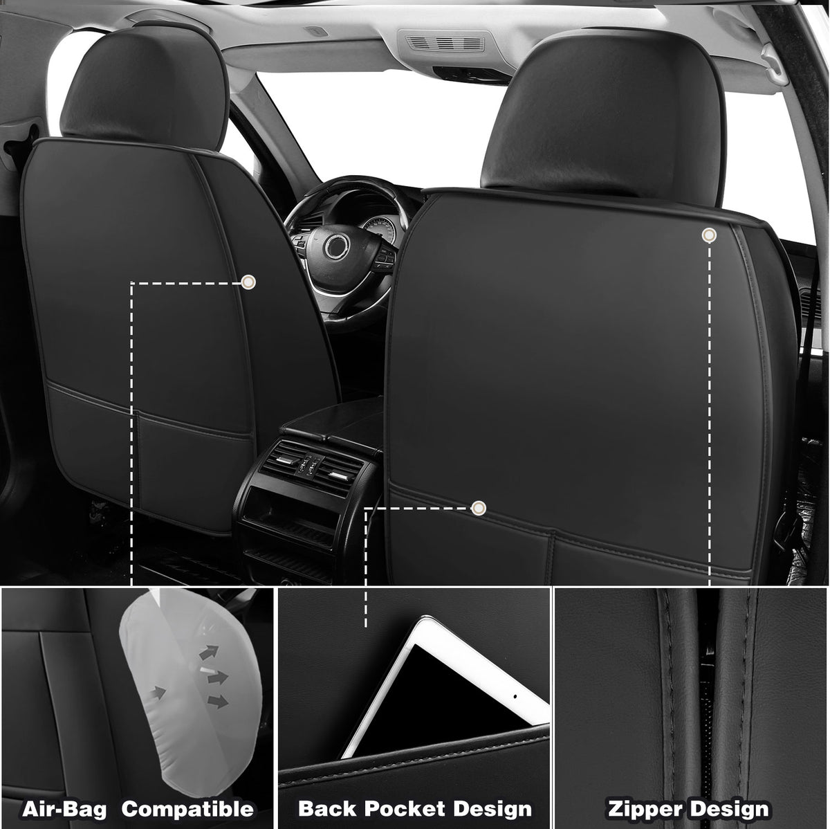 Leather Car Seat Covers for Perfectly fits Chevrolet Silverado, GMC Sierra 1500/2500HD/3500HD, and Trail Boss Z71 models (2007-2025)