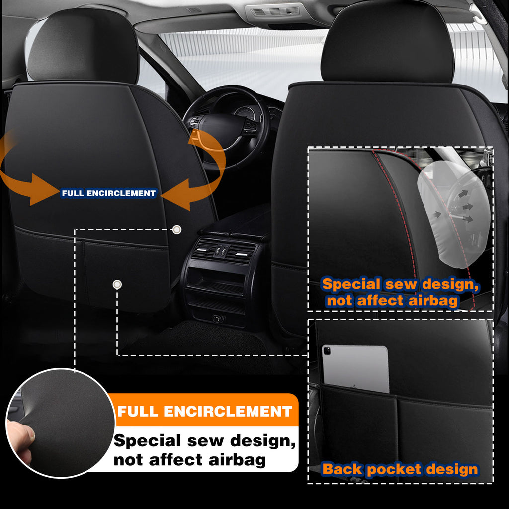 [10% off Your First Order]-Universal Leather Car Seat Covers 5 Seat Airbag Compatible, Nappa Leather Water Resistant Automotive Accessories