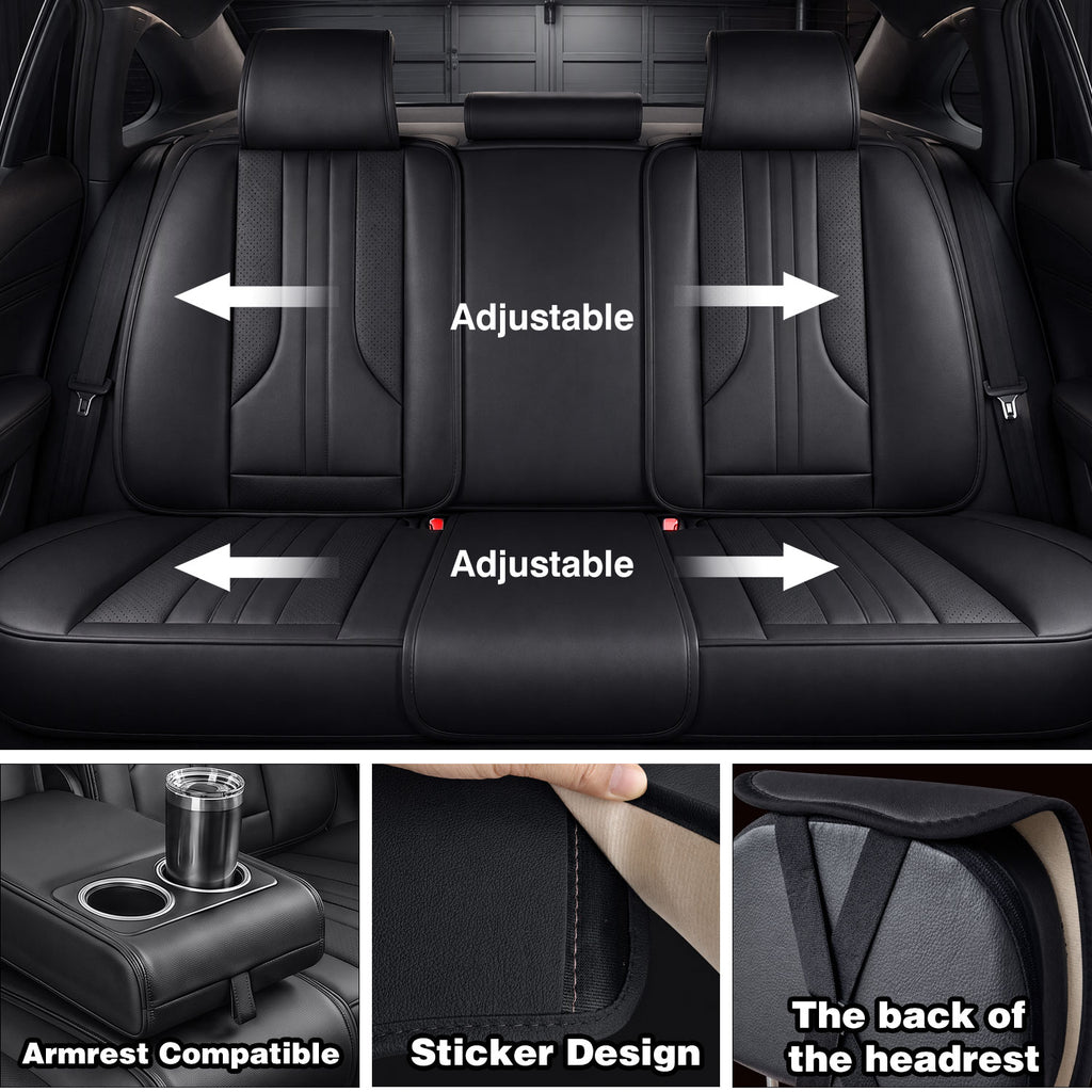 Nappa Leather Car Seat Covers Full Set-Airbag Compatible, Waterproof | Easy Clean Universal Fits Most Sedans, SUVs & Compact Pickups for Tacoma Frontier)
