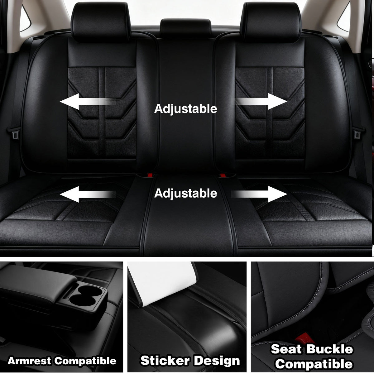 Foneso universal nappa leather car seat cover full set, view 8