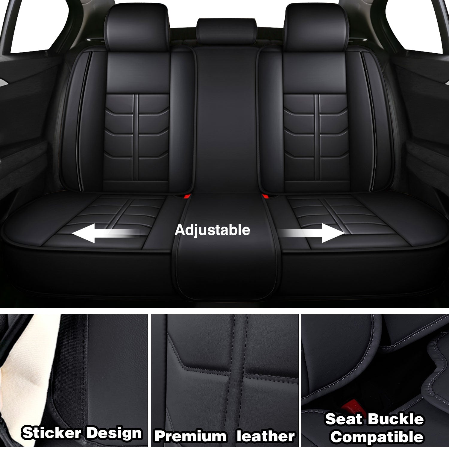 Universal Leather Car Seat Covers Full Set 5 Seats, Airbag Compatible, Breathable Automotive Accessories for Sedans Cars
