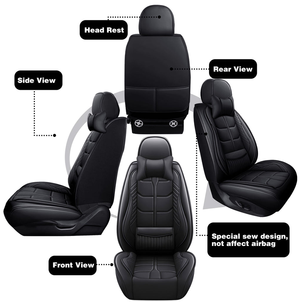 Universal Leather Car Seat Covers Full Set 5 Seats, Airbag Compatible, Breathable Automotive Accessories for Sedans Cars