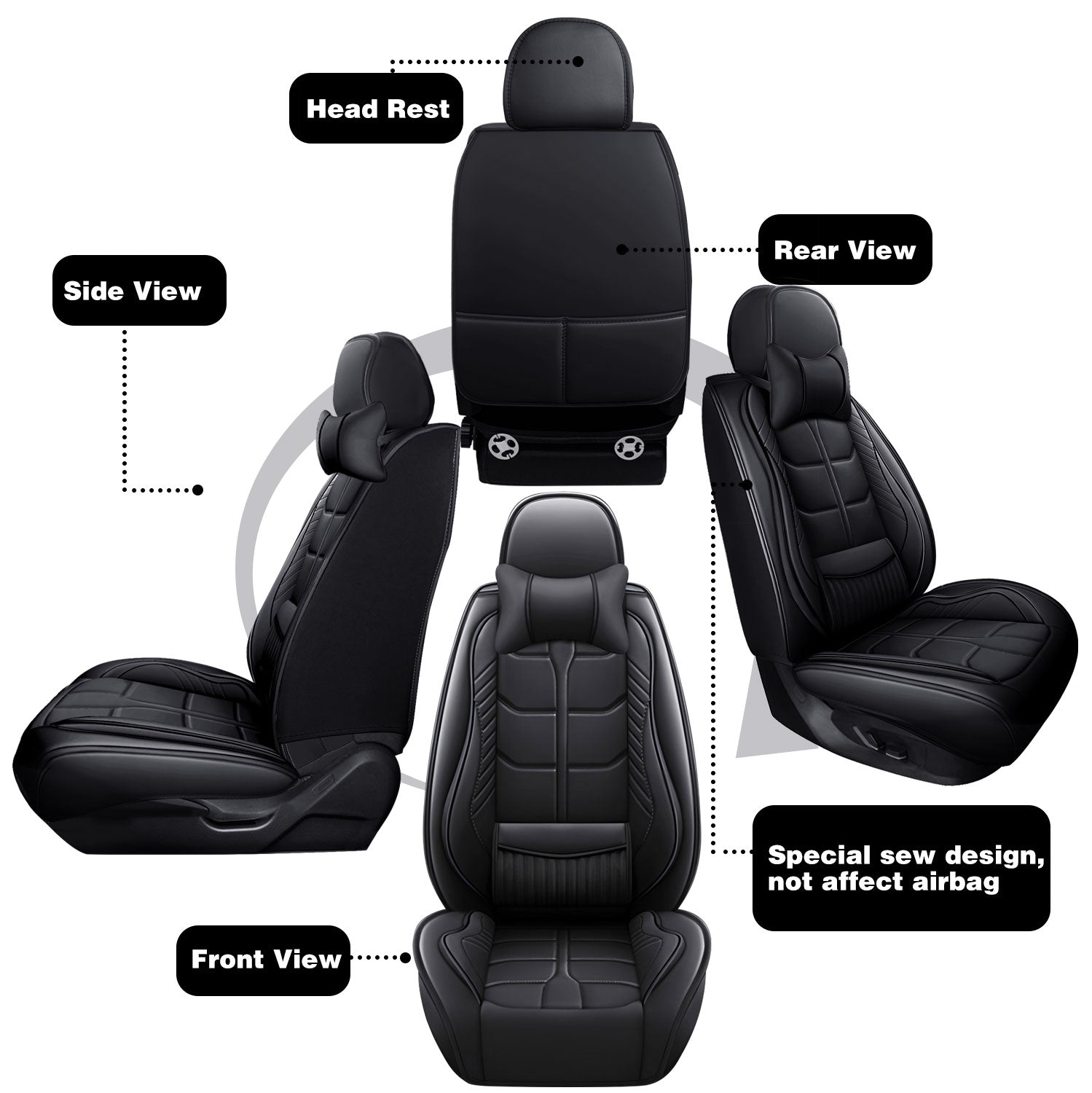Universal Leather Car Seat Covers Full Set 5 Seats, Airbag Compatible, Breathable Automotive Accessories for Sedans Cars