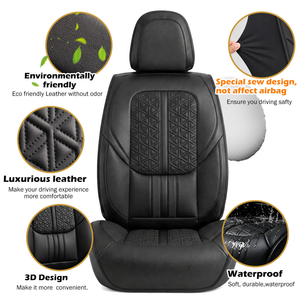 Luxury Nappa Leather Car Seat Covers Full Set-Airbag Compatible, Universal Fits Most Sedans, SUVs & Compact Pickups for Tacoma Frontier)