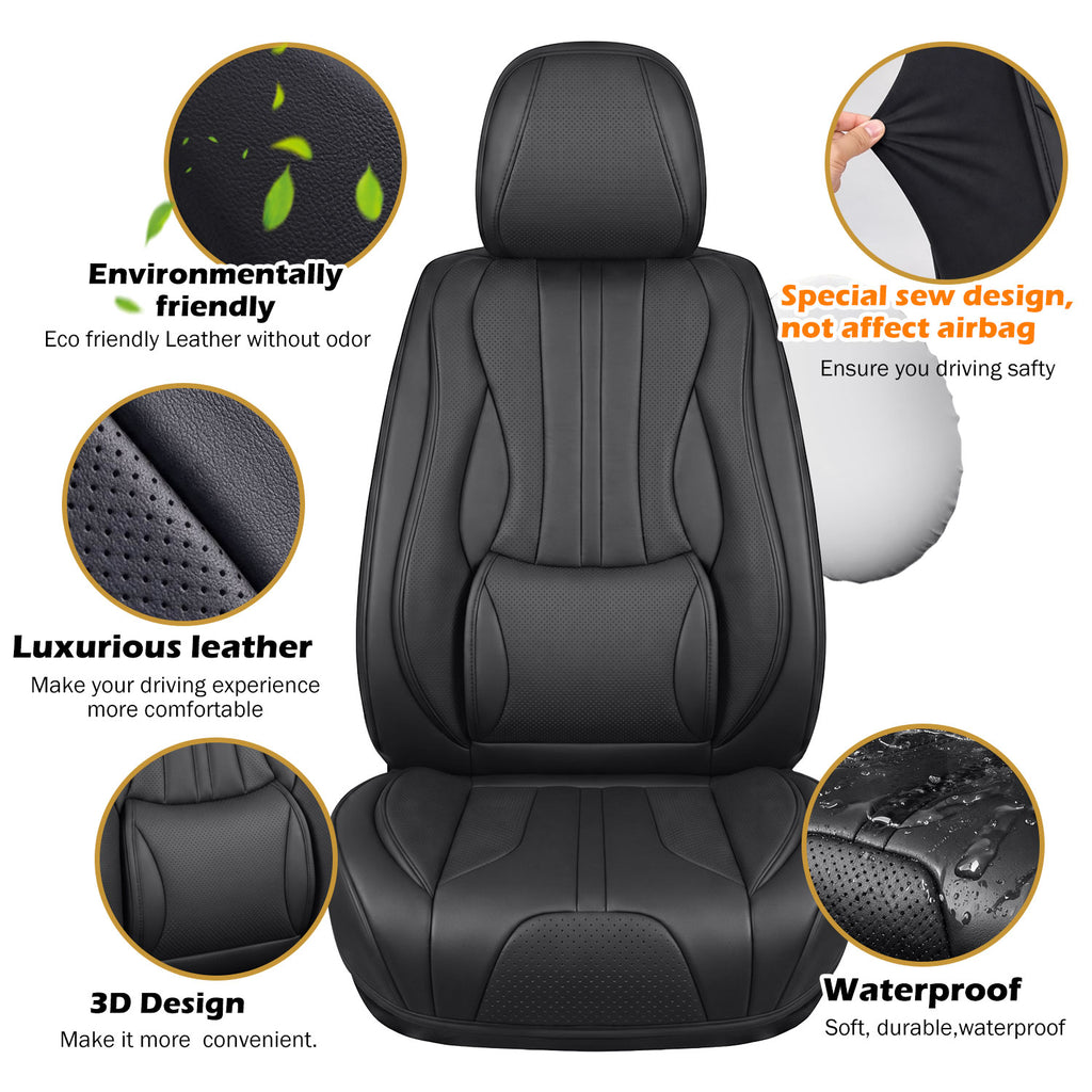 Nappa Leather Car Seat Covers Full Set-Airbag Compatible, Waterproof | Easy Clean Universal Fits Most Sedans, SUVs & Compact Pickups for Tacoma Frontier)
