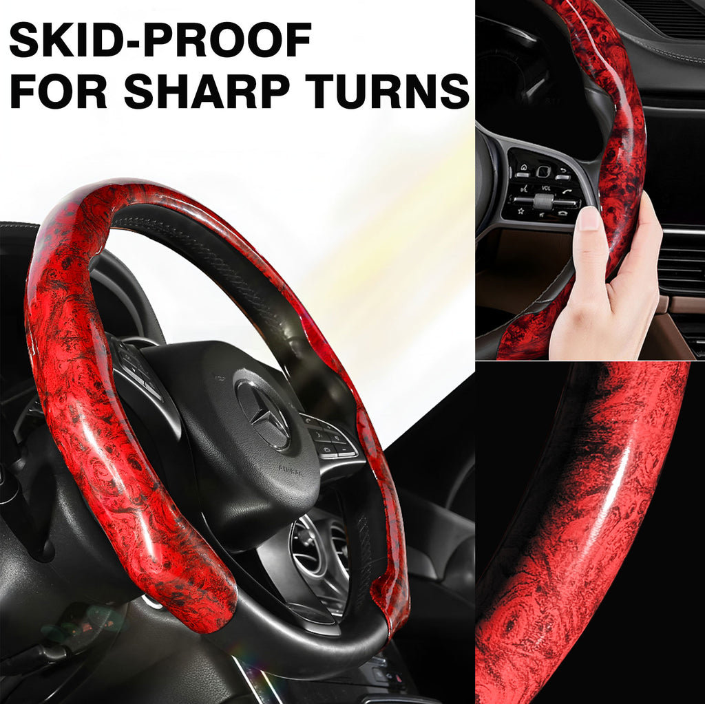 Wood Grain Steering Wheel Cover Anti-Slip for O/D Type 14.5-15 Inch Car Accessories