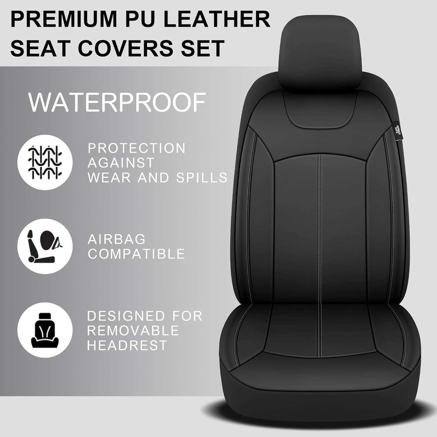 Universal Car Seat Covers Full Set PVC Leather Accessories for Auto Sedans Vans Trucks