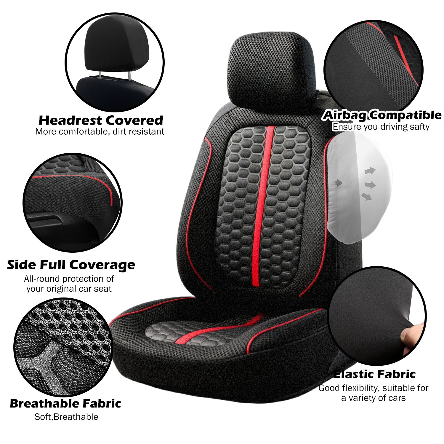 Universal Car Seat Covers Full Set Breathable Fabric Polyester Accessories for Auto Sedans Vans Trucks