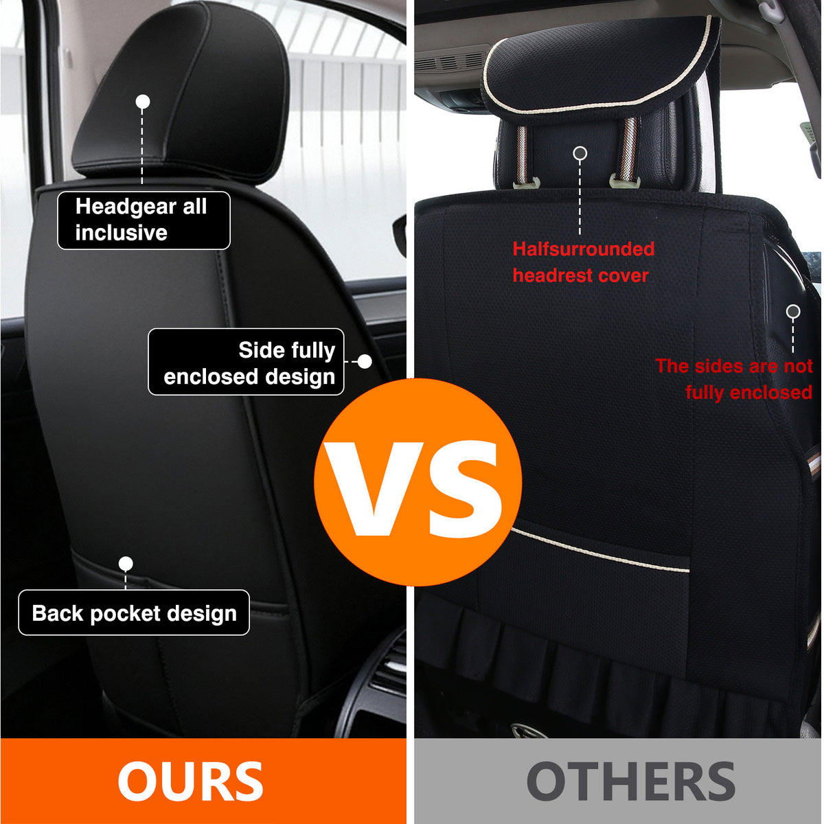 Foneso universal nappa leather car seat cover full set, view 6