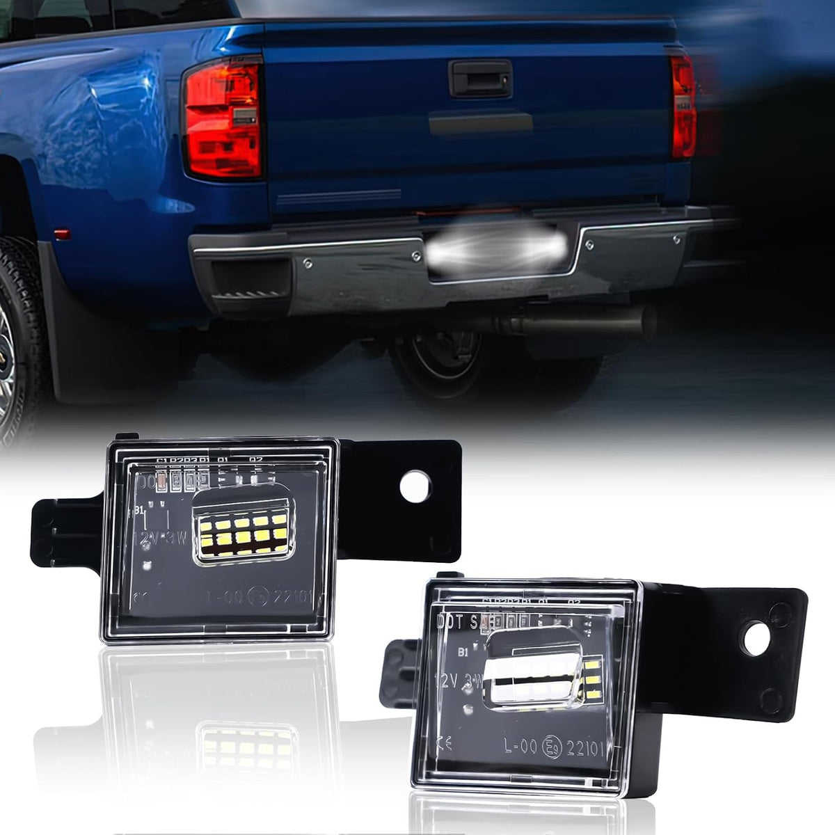 2PCS LED License Plate Light Assembly for 2014-2025 Chevy Silverado 1500 GMC Sierra 1500, 2015-2025 2500HD 3500HD, 2015-2022 Colorado Canyon, 6000K White Plug-and-Play Rear Tag Lamp Replacement
