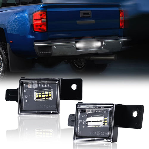 2PCS LED License Plate Light Assembly for 2014-2025 Chevy Silverado 1500 GMC Sierra 1500, 2015-2025 2500HD 3500HD, 2015-2022 Colorado Canyon, 6000K White Plug-and-Play Rear Tag Lamp Replacement