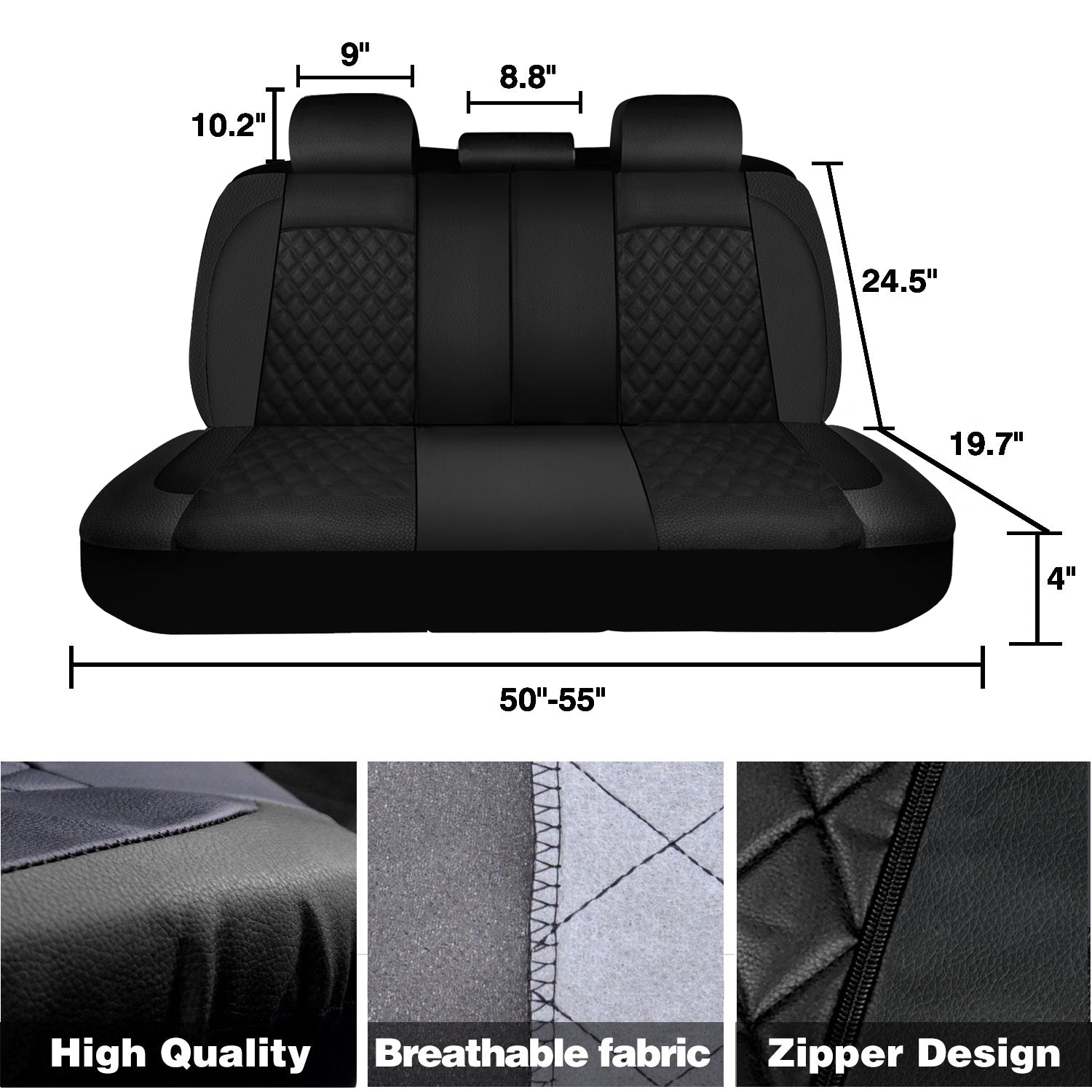 Universal Car Seat Covers Full Set PU Leather & Mesh Material Airbag Compatible, for Sedans SUVs Vans