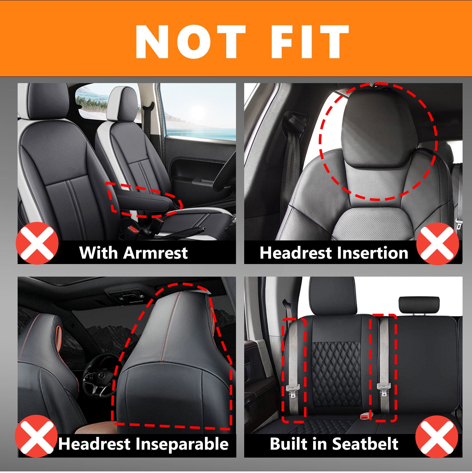 Universal Car Seat Covers Full Set PU Leather & Mesh Material Airbag Compatible, for Sedans SUVs Vans