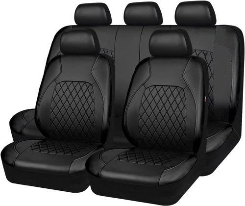 Universal Car Seat Covers Full Set PU Leather & Mesh Material Airbag Compatible, for Sedans SUVs Vans