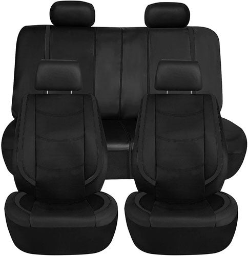 Universal Car Seat Covers Full Set PU Leather & Mesh Material Airbag Compatible, for Sedans SUVs Vans