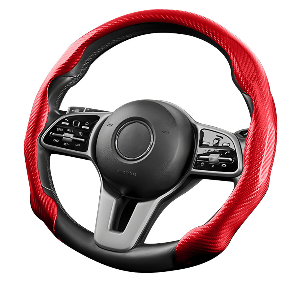 [10% off your first order]-Leather Carbon Fiber Steering Wheel Cover, Carbon Fiber Pattern Non-Slip Vehicle Universal Fit for 14.5-15In O/D Type Anti-Slip Durable Interior Upgrade Comfort Grip for Cars Trucks SUVs