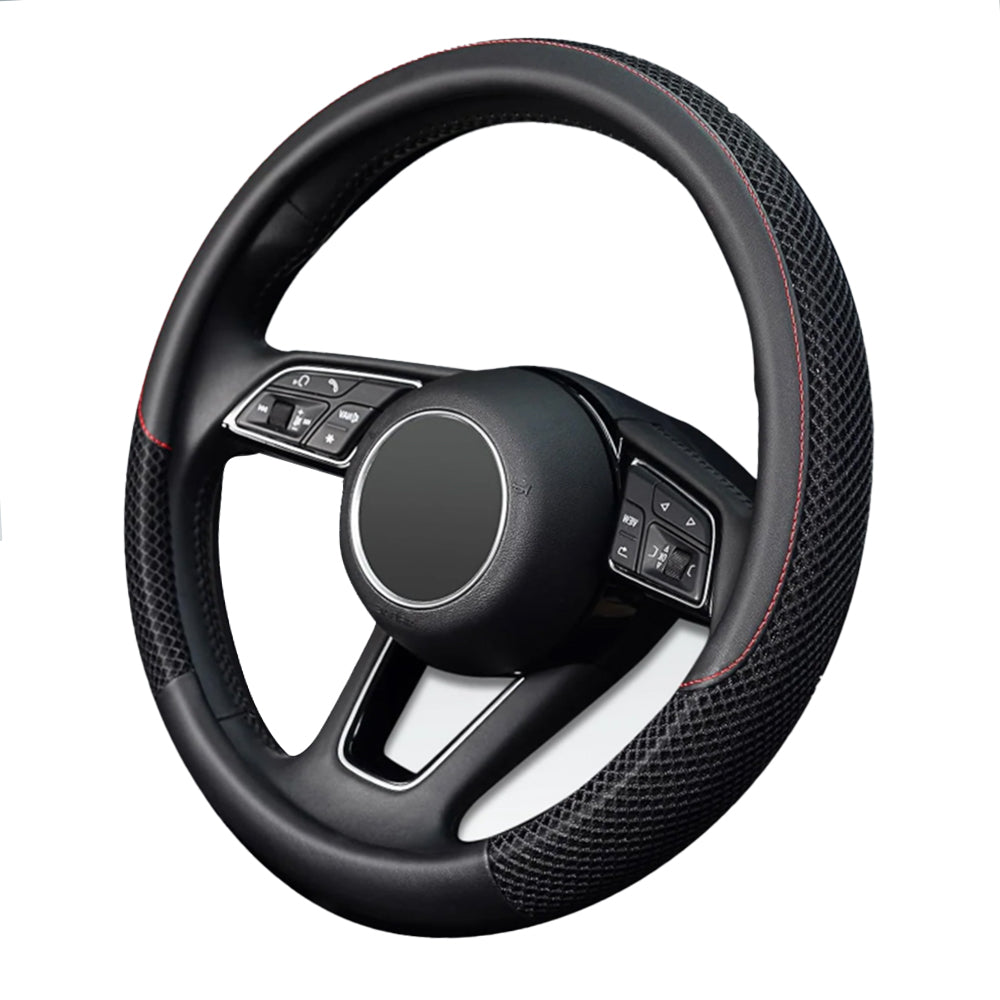 Steering Wheel Cover, Cooling Ice Silk Mesh with Microfiber Leather, Ultra Breathable, Anti Slip Car Grip, Heat Resistant Summer Cool, 14.5-15 inch Universal Fit