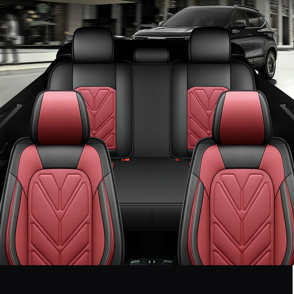 Universal Leather Car Seat Covers Full Set 5 Seats, Airbag Compatible, Breathable Automotive Accessories for Sedans Cars