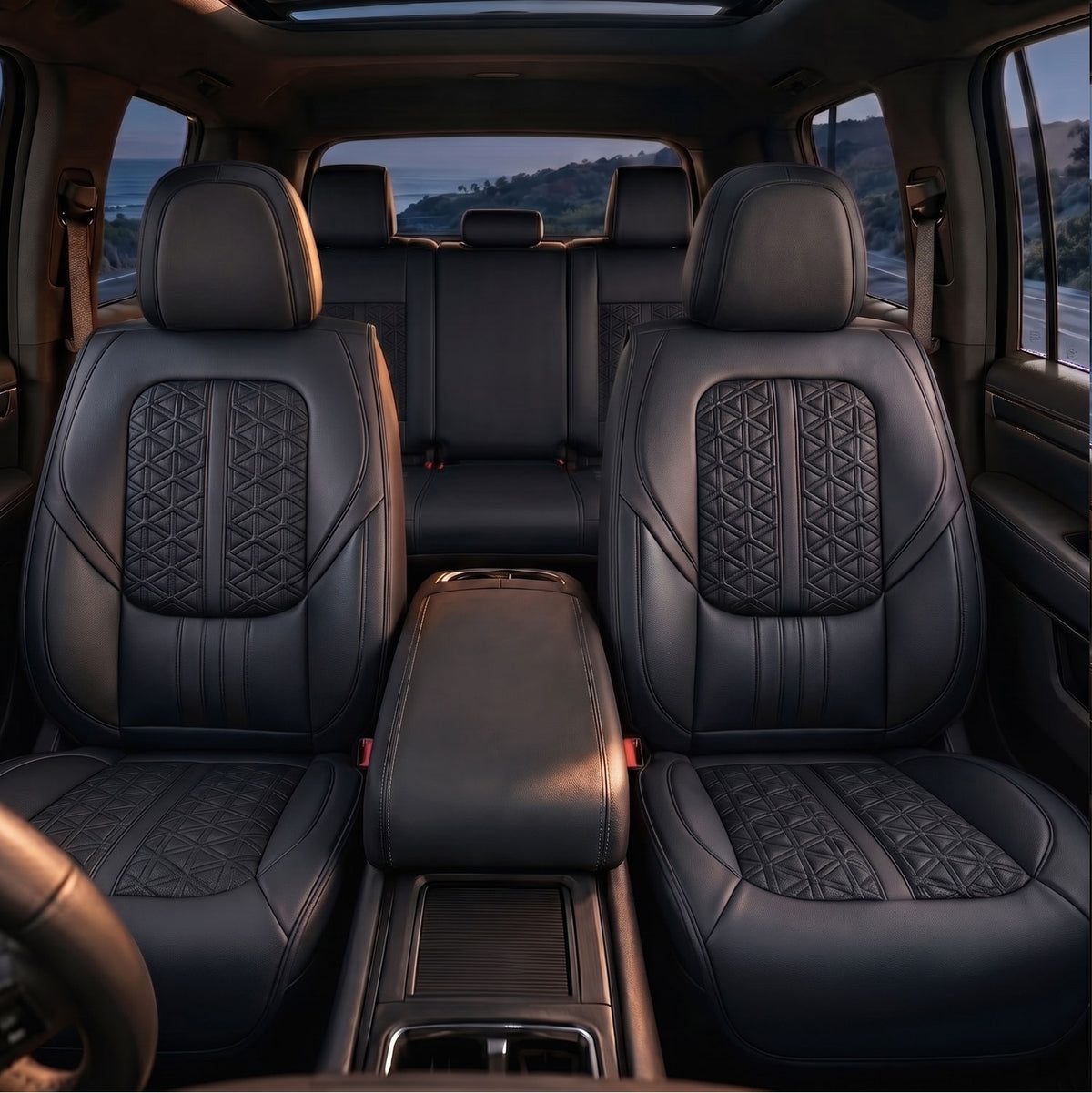 Luxury Nappa Leather Car Seat Covers Full Set-Airbag Compatible, Universal Fits Most Sedans, SUVs & Compact Pickups for Tacoma Frontier)