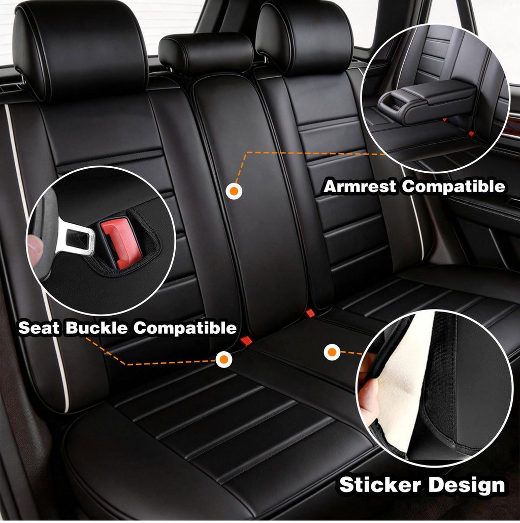 Premium Leather Seat Covers with Headrest & Lumbar Support – Universal Fit, Water Resistant, Side Airbag Compatible – Automotive Interior Accessories for Cars, SUVs & Pickups