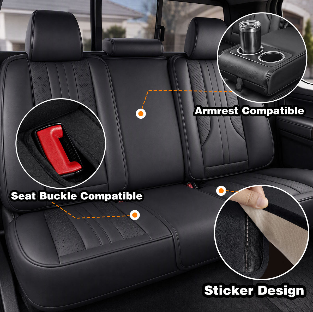 Nappa Leather Car Seat Covers Full Set-Airbag Compatible, Waterproof | Easy Clean Universal Fits Most Sedans, SUVs & Compact Pickups for Tacoma Frontier)