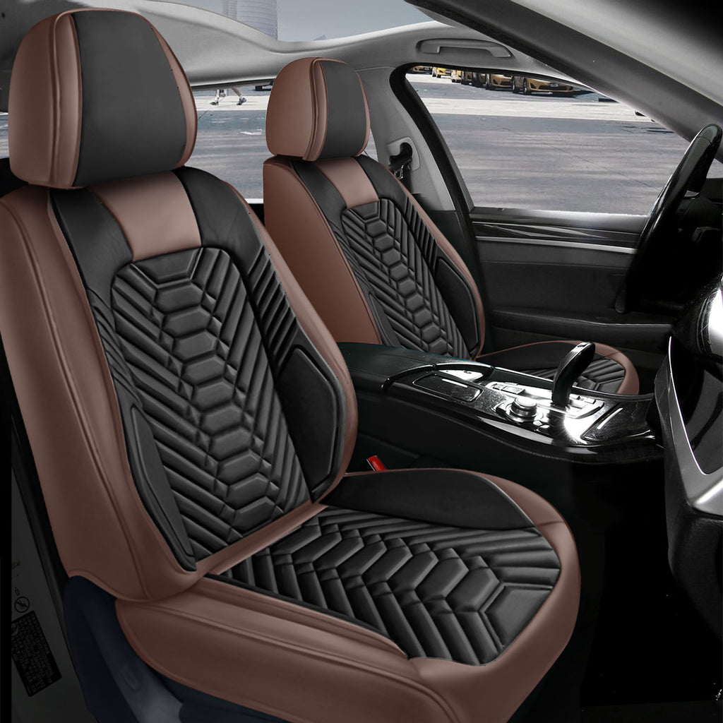 Full Set Car Seat Covers 5-Seats – Universal Fit Full Coverage Nappa Leather with Airbag Compatible, Sporty 3D Embossed Design for Sedans SUVs