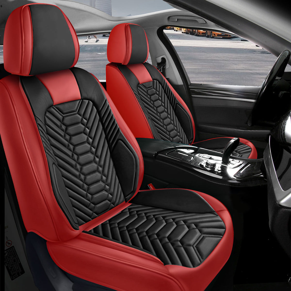 Full Set Car Seat Covers 5-Seats – Universal Fit Full Coverage Nappa Leather with Airbag Compatible, Sporty 3D Embossed Design for Sedans SUVs