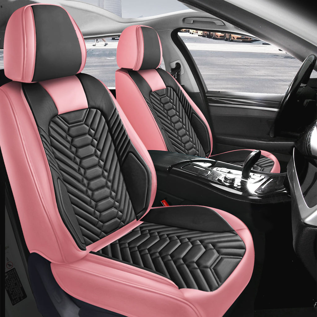 Full Set Car Seat Covers 5-Seats – Universal Fit Full Coverage Nappa Leather with Airbag Compatible, Sporty 3D Embossed Design for Sedans SUVs