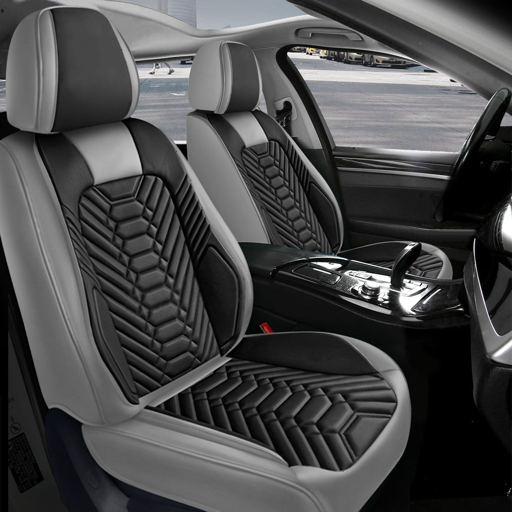 Full Set Car Seat Covers 5-Seats – Universal Fit Full Coverage Nappa Leather with Airbag Compatible, Sporty 3D Embossed Design for Sedans SUVs
