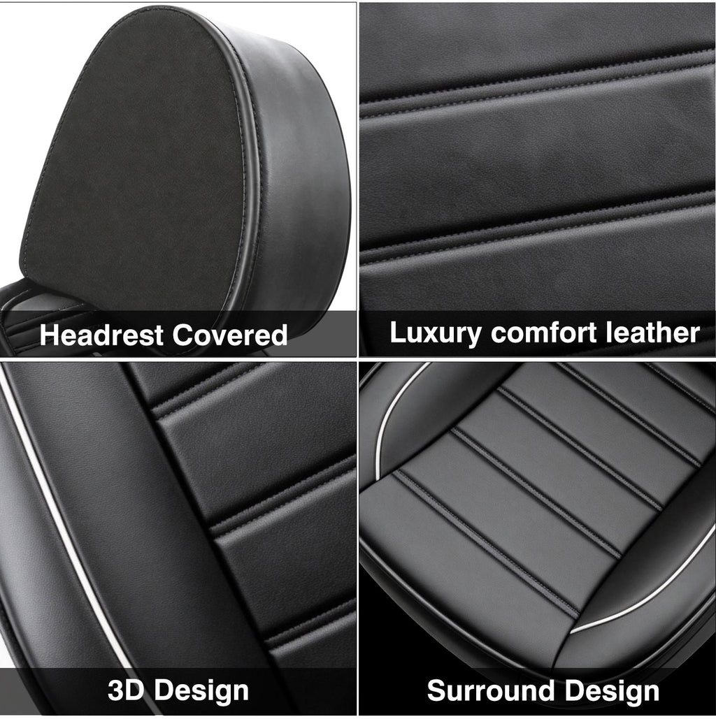 Premium Leather Seat Covers with Headrest & Lumbar Support – Universal Fit, Water Resistant, Side Airbag Compatible – Automotive Interior Accessories for Cars, SUVs & Pickups