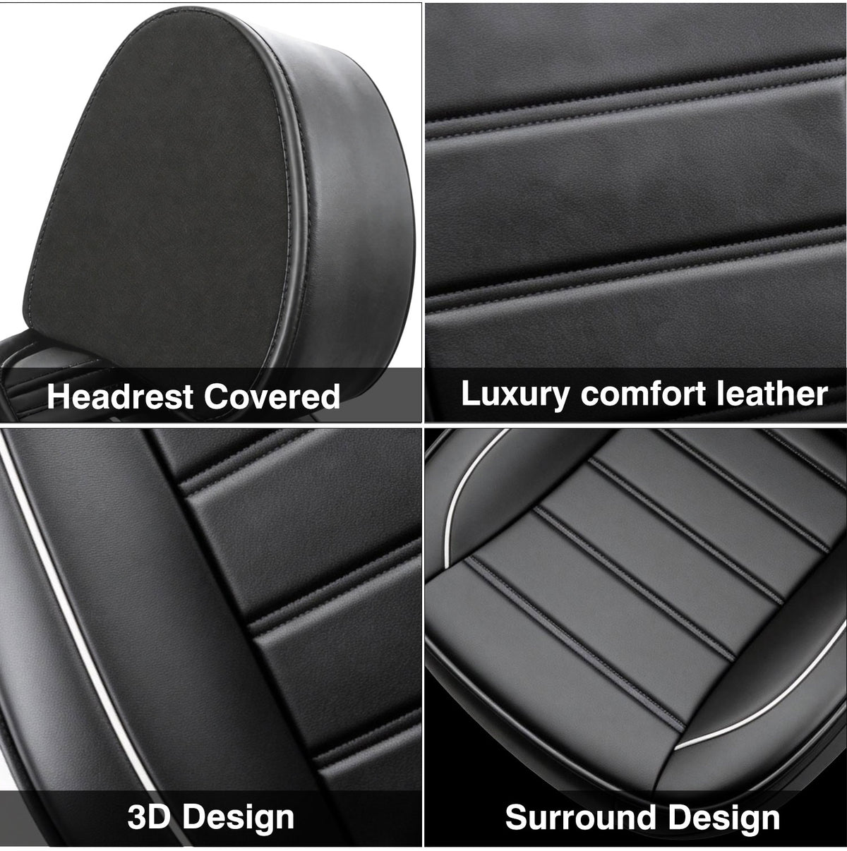 Premium Leather Seat Covers with Headrest & Lumbar Support – Universal Fit, Water Resistant, Side Airbag Compatible – Automotive Interior Accessories for Cars, SUVs & Pickups