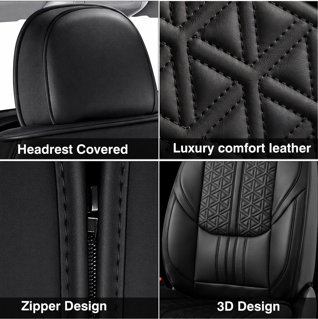 Luxury Nappa Leather Car Seat Covers Full Set-Airbag Compatible, Universal Fits Most Sedans, SUVs & Compact Pickups for Tacoma Frontier)