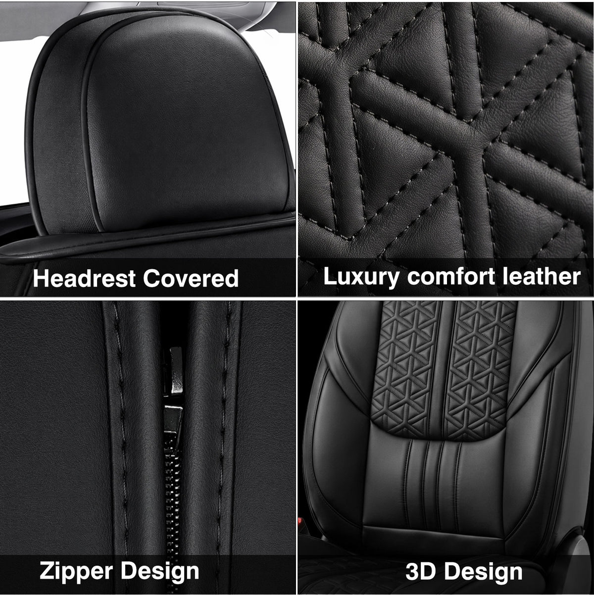 Luxury Nappa Leather Car Seat Covers Full Set-Airbag Compatible, Universal Fits Most Sedans, SUVs & Compact Pickups for Tacoma Frontier)
