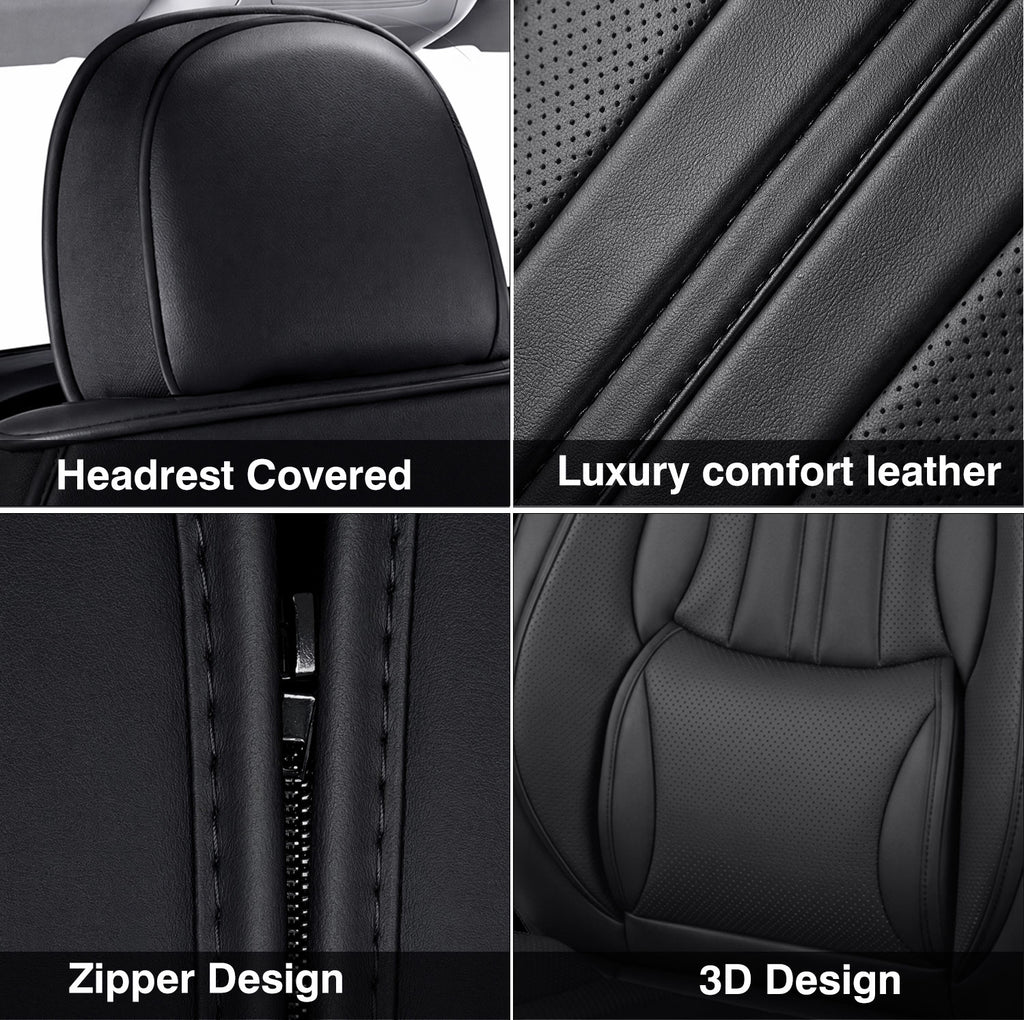 Nappa Leather Car Seat Covers Full Set-Airbag Compatible, Waterproof | Easy Clean Universal Fits Most Sedans, SUVs & Compact Pickups for Tacoma Frontier)