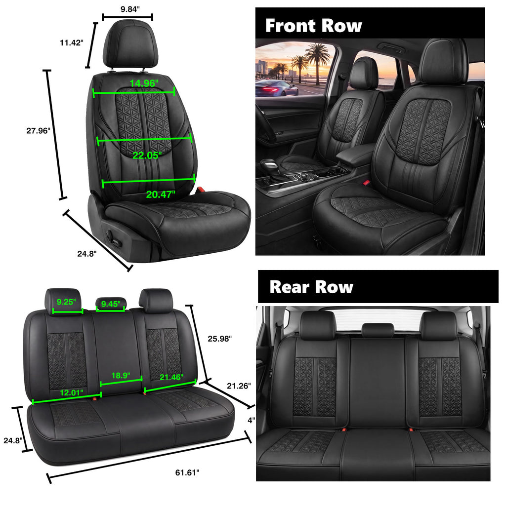 Luxury Nappa Leather Car Seat Covers Full Set-Airbag Compatible, Universal Fits Most Sedans, SUVs & Compact Pickups for Tacoma Frontier)