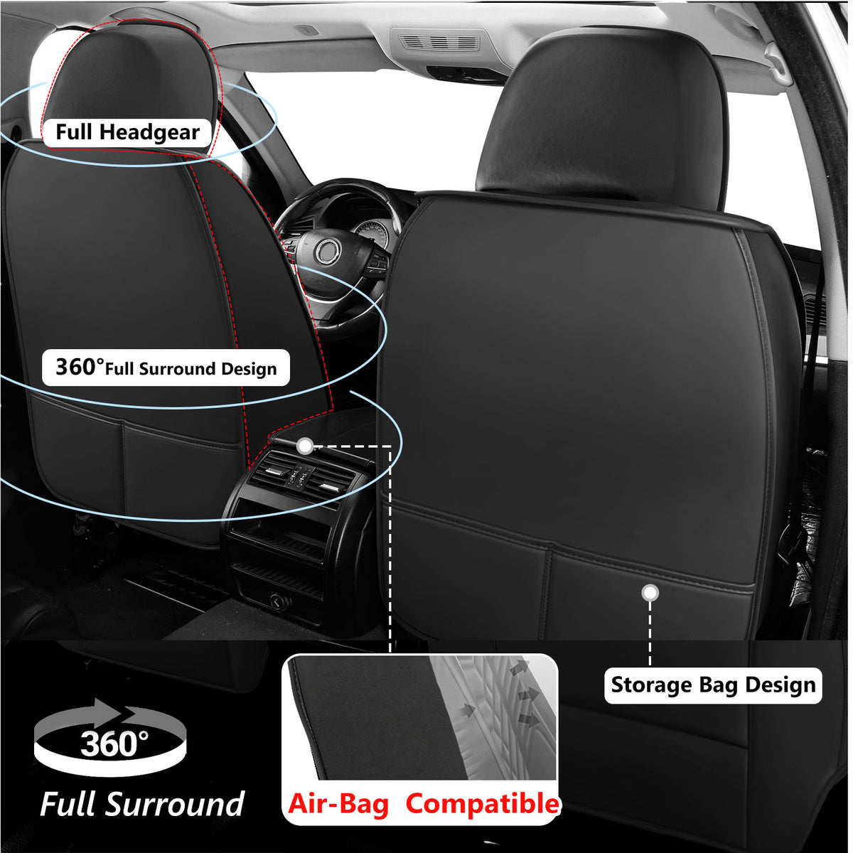 Foneso universal leather car seat covers, view 4