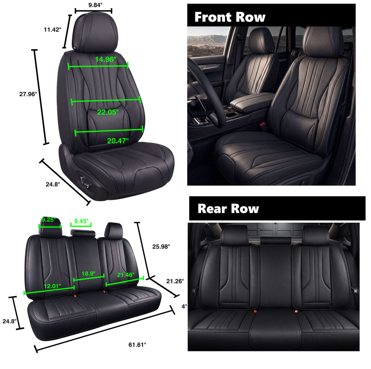 Nappa Leather Car Seat Covers Full Set-Airbag Compatible, Waterproof | Easy Clean Universal Fits Most Sedans, SUVs & Compact Pickups for Tacoma Frontier)
