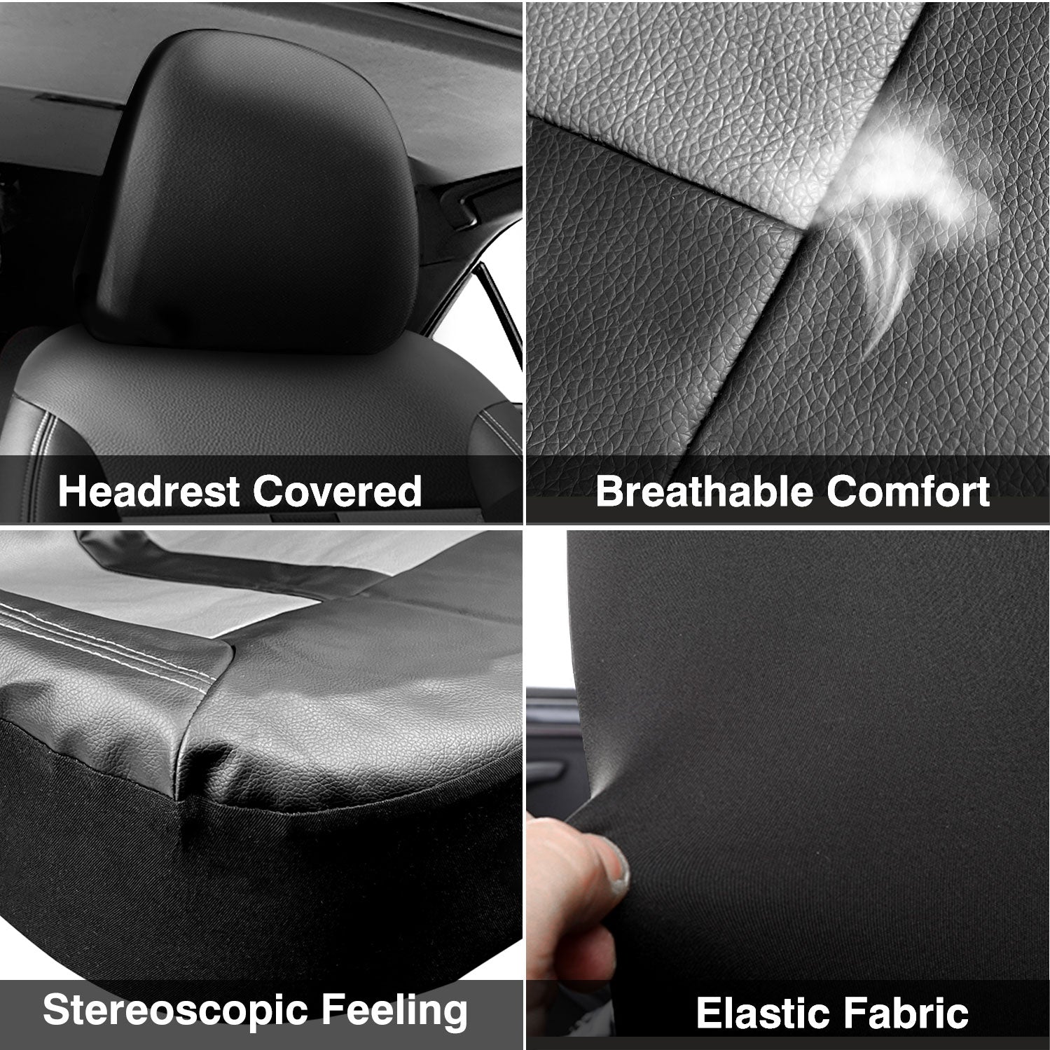 Universal Car Seat Covers Full Set PU Leather & Mesh Material Airbag Compatible, for Sedans SUVs Vans