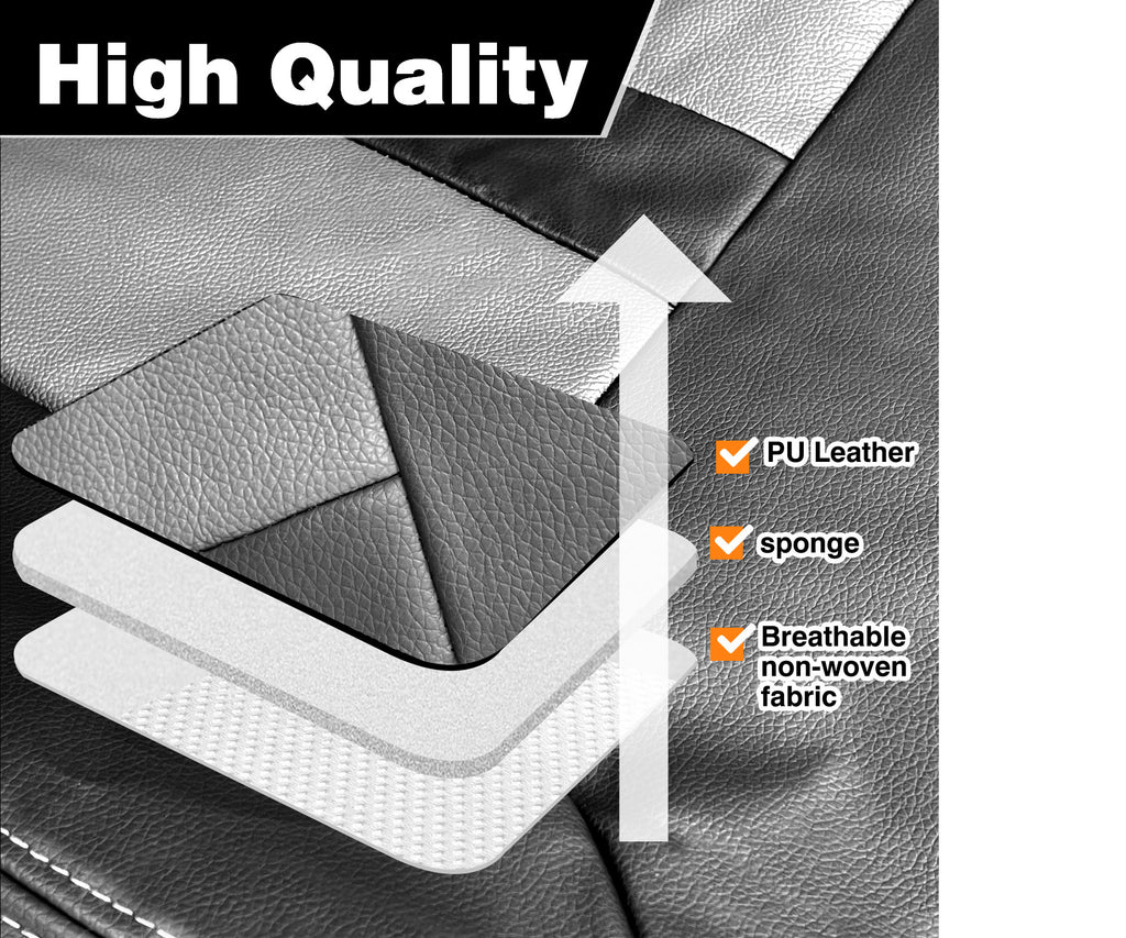 Universal Car Seat Covers Full Set PU Leather & Mesh Material Airbag Compatible, for Sedans SUVs Vans