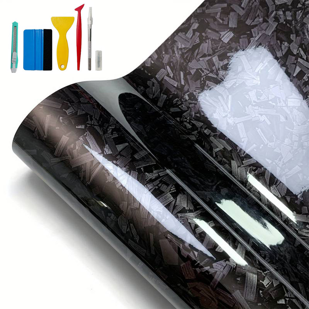 [10% off your first order]-1ft x 5ft Forged Carbon Fiber Vinyl Wrap with 5PCS Tool Kits, High Gloss Car Wrap Vinyl Roll, DIY Decal Auto Vehicle Film Sheet with Air Release Technology Self Adhesive