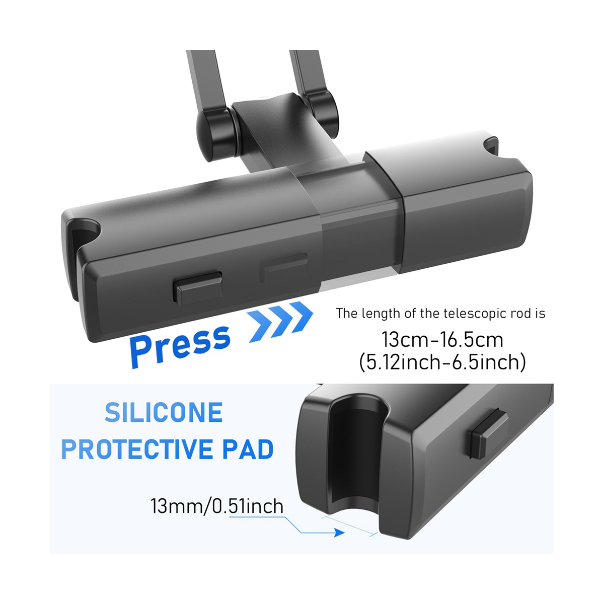 Tablet Holder for Car Headrest, Adjustable Phone Mount for Car Back Seat,Secure and Stable, Suitable for 5-12.9 inches Devices, Adjustable Distance,Viewing Angle,Rotating Screen
