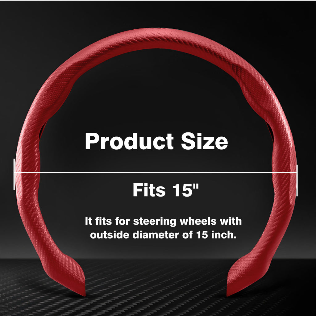 [10% off your first order]-Leather Carbon Fiber Steering Wheel Cover, Carbon Fiber Pattern Non-Slip Vehicle Universal Fit for 14.5-15In O/D Type Anti-Slip Durable Interior Upgrade Comfort Grip for Cars Trucks SUVs