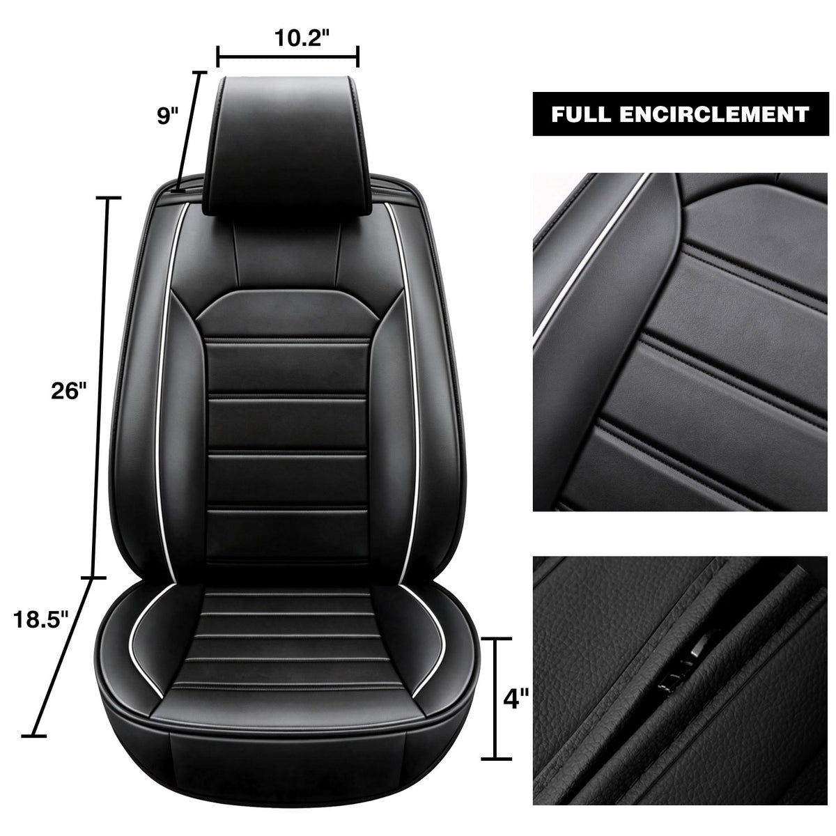 Premium Leather Seat Covers with Headrest & Lumbar Support – Universal Fit, Water Resistant, Side Airbag Compatible – Automotive Interior Accessories for Cars, SUVs & Pickups