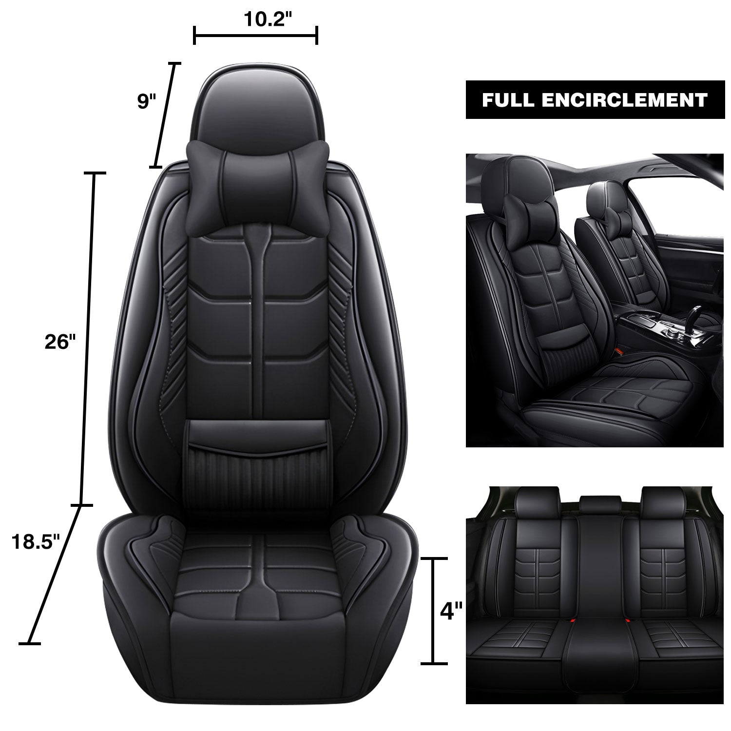 Universal Leather Car Seat Covers Full Set 5 Seats, Airbag Compatible, Breathable Automotive Accessories for Sedans Cars
