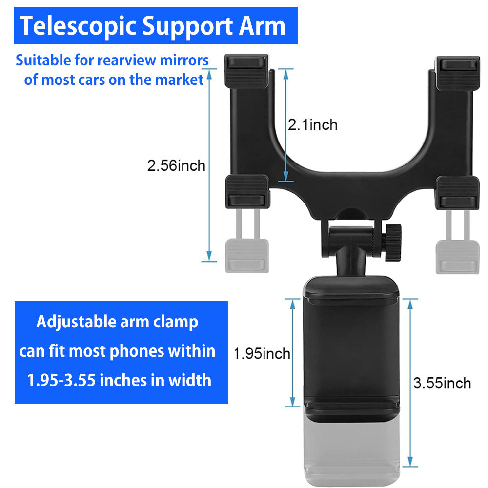 Phone Mount Car 360°Rotatable and Retractable Car Phone Holder Rearview Mirror
