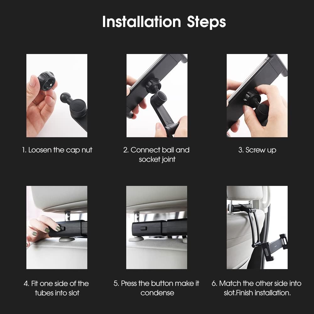 Tablet Holder for Car Headrest, Adjustable Phone Mount for Car Back Seat,Secure and Stable, Suitable for 5-12.9 inches Devices, Adjustable Distance,Viewing Angle,Rotating Screen
